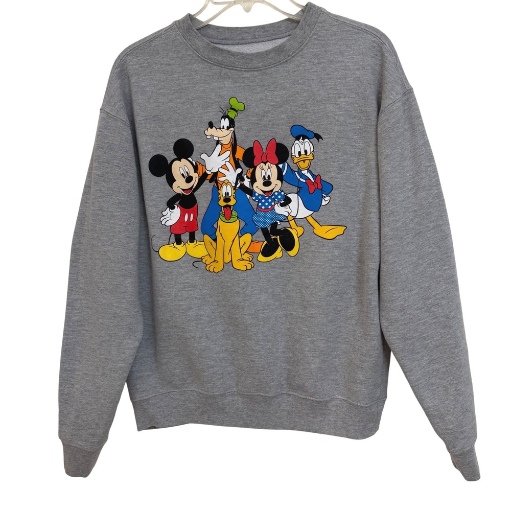 Disney Mickey Mouse & Friends Crewneck Sweatshirt Grey Front Back Graphic S EUC